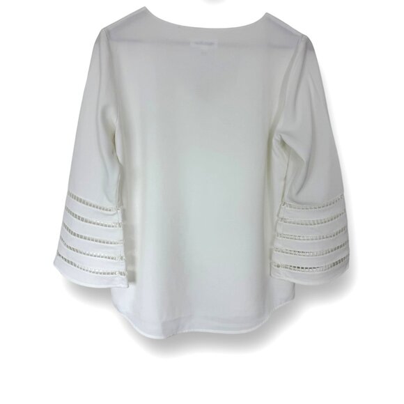 Size Small CALVIN KLEIN WHITE BELL SLEEVE LINED BLOUSE Top Shirt Spring Summer - Picture 4 of 7